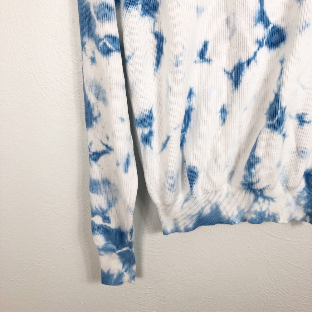 Aqua Cloud Tie Dye Long Sleeve Ribbed Crewneck Sweater - Picture 3 of 8